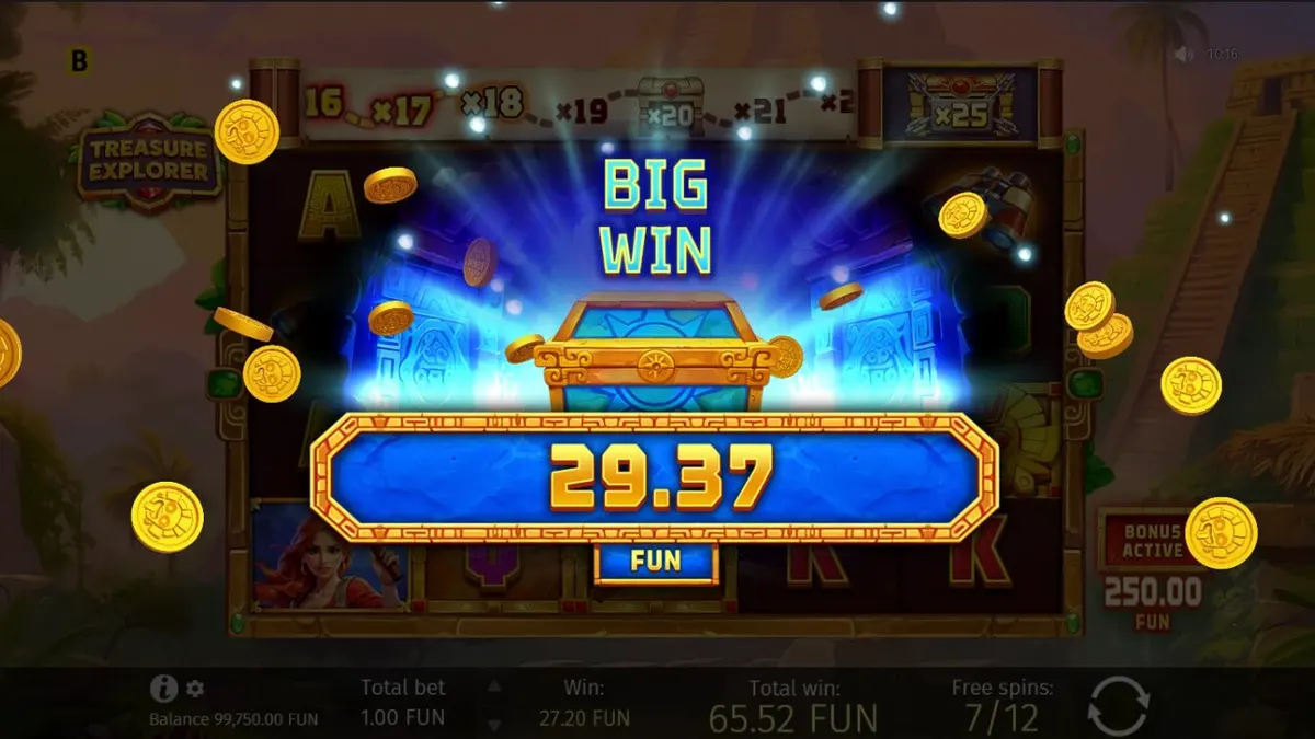 Tampilan layar permainan slot Treasure Explorer dengan tema petualangan hutan